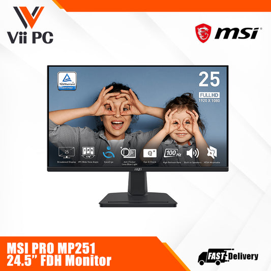 MSI PRO MP251 Business Productivity Monitor - 24.5" FHD, Flatscreen, IPS Panel, 100hz, 1ms(MPRT), Built-in Speaker, EyesErgo Tech