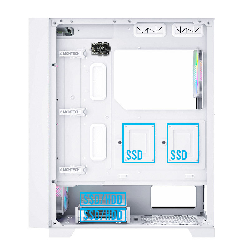 Montech AIR 1000 Premium ARGB ATX Mid Tower Case -  Detachable Mesh, Tempered Glass Front Panel and Swivel Glass Side Panel (Black/White)