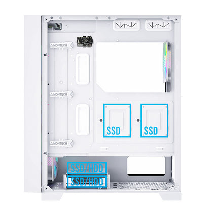 Montech AIR 1000 Premium ARGB ATX Mid Tower Case -  Detachable Mesh, Tempered Glass Front Panel and Swivel Glass Side Panel (Black/White)