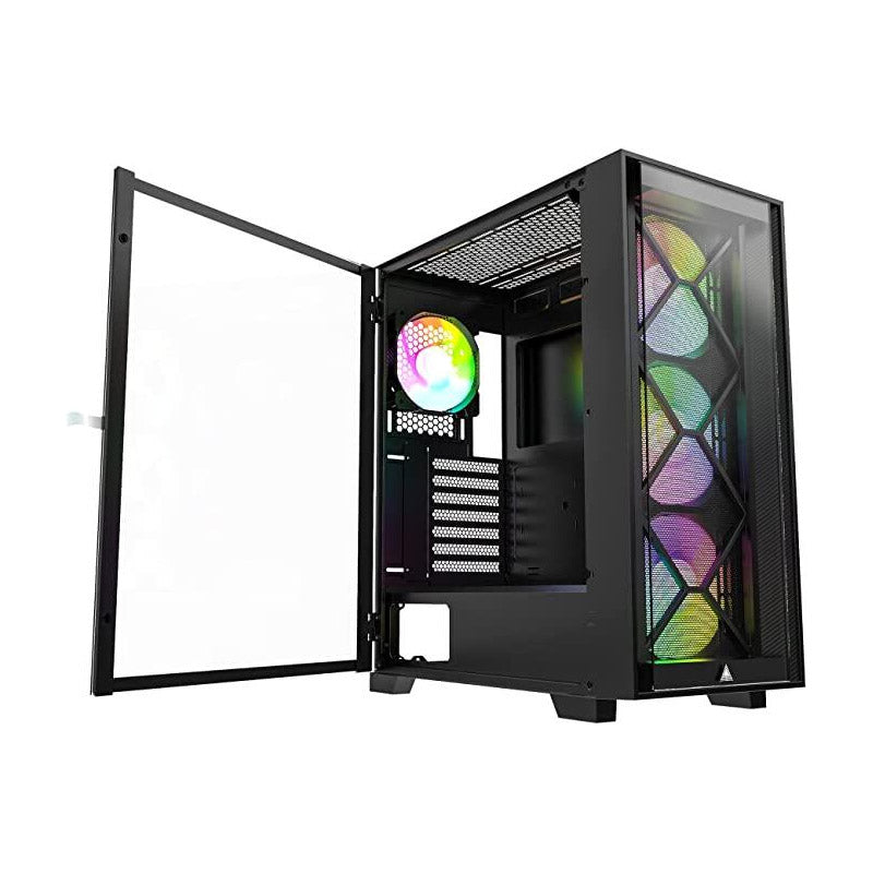 Montech AIR 1000 Premium ARGB ATX Mid Tower Case -  Detachable Mesh, Tempered Glass Front Panel and Swivel Glass Side Panel (Black/White)