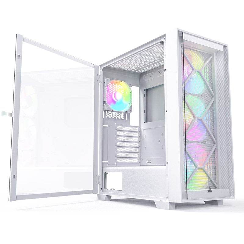 Montech AIR 1000 Premium ARGB ATX Mid Tower Case -  Detachable Mesh, Tempered Glass Front Panel and Swivel Glass Side Panel (Black/White)