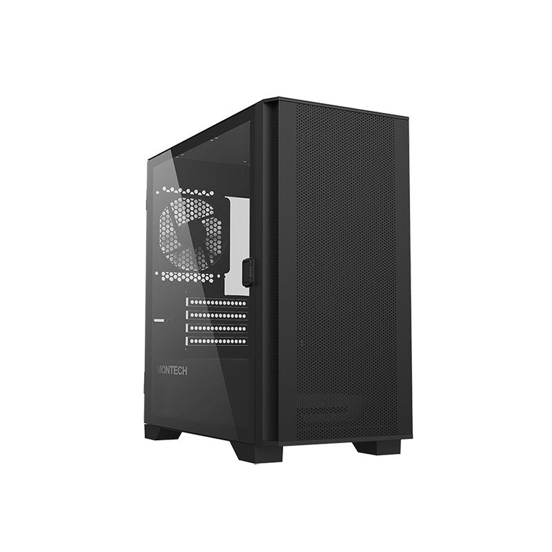Montech AIR 100 LITE Micro-ATX Case - 2 Silent Fans, Fine Mesh Front Panel Design, Side Swivel Tempered Glass Side Panel (Black/White)