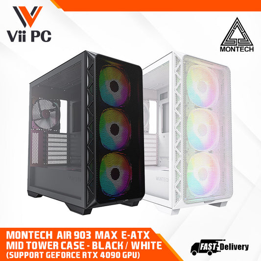 Montech AIR 903 MAX E-ATX Mid Tower Case - High Airflow, Tempered Glass Side Panel, Mesh Front, Type-C, Support GeForce RTX 4090 GPU