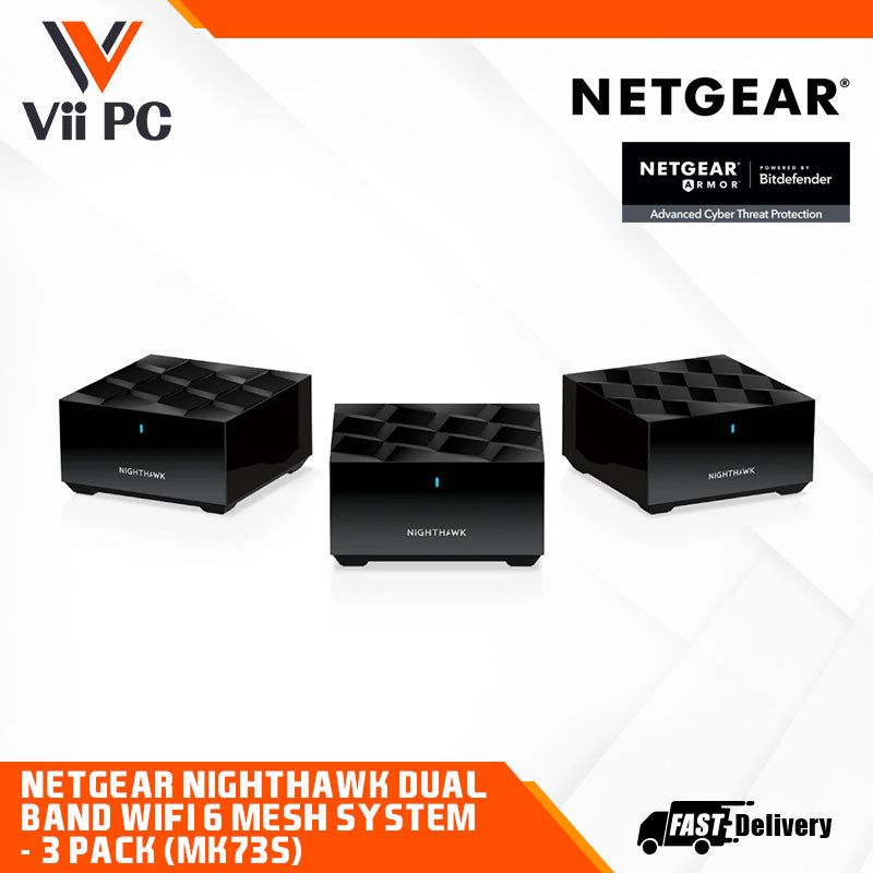 NETGEAR Nighthawk Dual-Band WiFi 6 Mesh System, 3 Pack (MK73S) - Up to 3Gbps wireless speeds, NETGEAR Armor™, coverage up to 4,500 sq. ft.