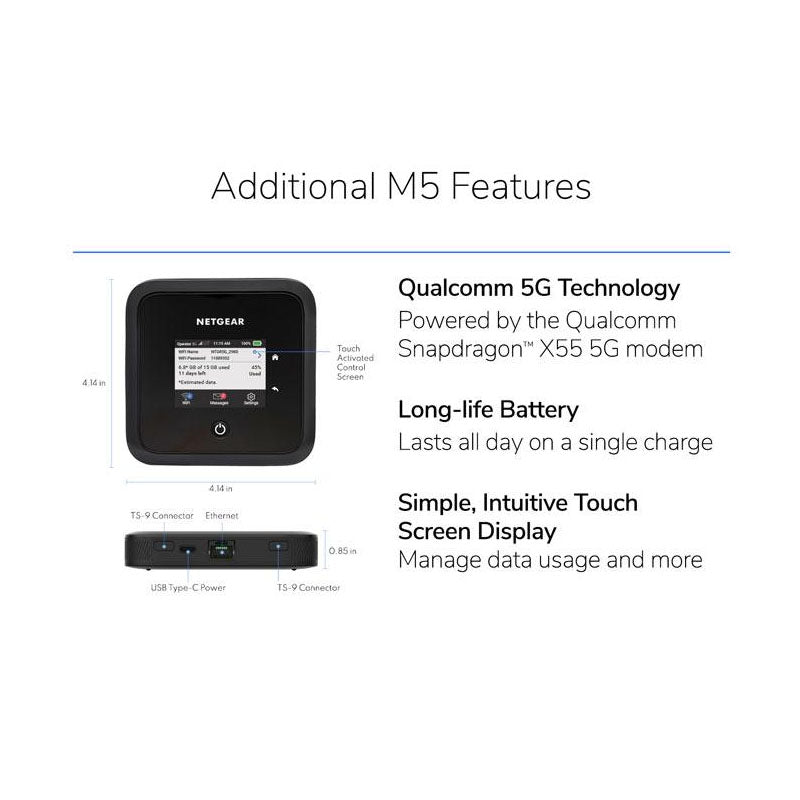 NETGEAR Nighthawk M5 5G WiFi 6 Mobile Router (MR5200) - Powered by the Qualcomm® Snapdragon™ X55 5G Modem-RF System