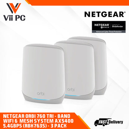 NETGEAR Orbi 760 Tri-Band WiFi 6 Mesh System - AX5400 5.4Gbps - 3-Pack (RBK763S)