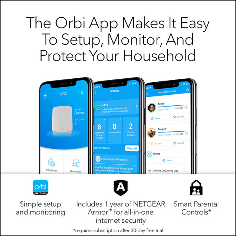 NETGEAR Orbi 760 Tri-Band WiFi 6 Mesh System - AX5400 5.4Gbps - 3-Pack (RBK763S)