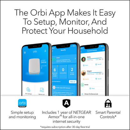 NETGEAR Orbi 760 Tri-Band WiFi 6 Mesh System - AX5400 5.4Gbps - 3-Pack (RBK763S)
