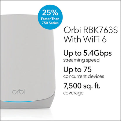 NETGEAR Orbi 760 Tri-Band WiFi 6 Mesh System - AX5400 5.4Gbps - 3-Pack (RBK763S)