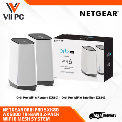 NETGEAR Orbi Pro SXK80 AX6000 Tri-Band 2-Pack WiFi 6 Mesh System (1 Router & 1 Satellite) for Business/Home | Up to 60+ Devices