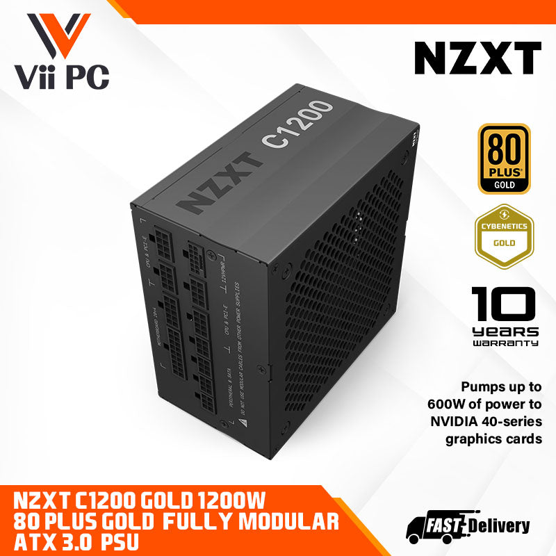 NZXT C1200 Gold 1200W 80 Plus® Gold Fully Modular ATX 3.0 Power Supply - Supports NVIDIA® GeForce RTX™ 40 Series graphics cards (10 Year Warranty)