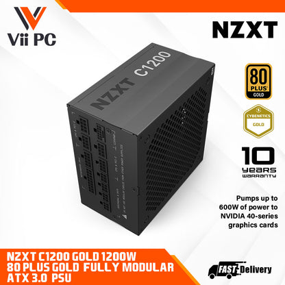 NZXT C1200 Gold 1200W 80 Plus® Gold Fully Modular ATX 3.0 Power Supply - Supports NVIDIA® GeForce RTX™ 40 Series graphics cards (10 Year Warranty)