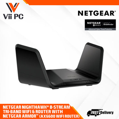 NETGEAR Nighthawk 8-Stream Tri-Band WiFi 6 Router (up to 6.6Gbps) with NETGEAR Armor™ (AX6600 WiFi Router)
