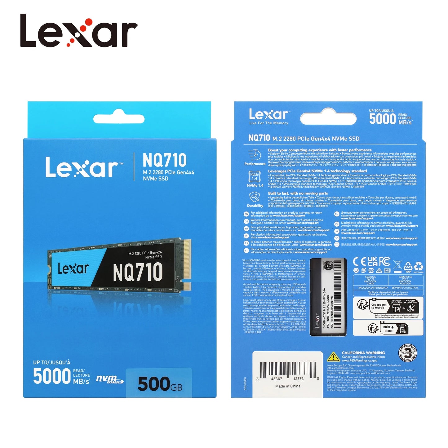 Lexar NQ710 1TB or 2TB SSD, M.2 2280 PCIe Gen4x4 NVMe 1.4, Up to 5000MB/s READ, Up to 3300MB/s WRITE Internal SSD
