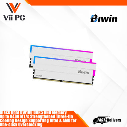 Black / White Opal DW100 DDR5 RGB 32GB (2x16GB) DDR5 6000 MT/s Strengthened Three-fin Cooling Design Supporting Intel & AMD for One-click Overclocking Desktop RAM