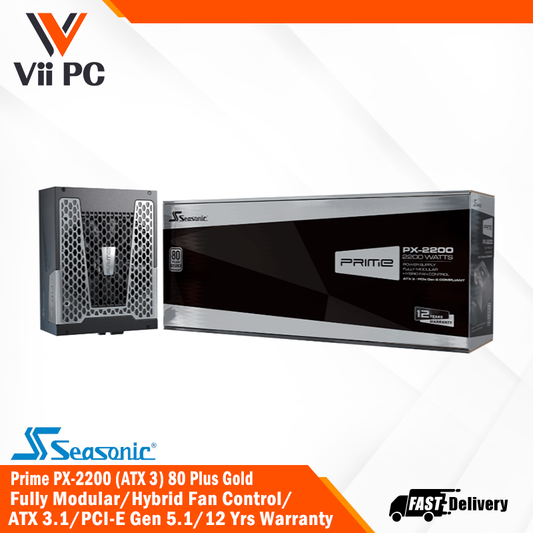 Seasonic Prime PX-2200 ATX 3 (2024) 80 Plus® Platinum Fully Modular Power Supply - Digital Hybrid Fan Control, ATX 3.1 & PCI-E Gen 5.1 (12 Year Warranty)