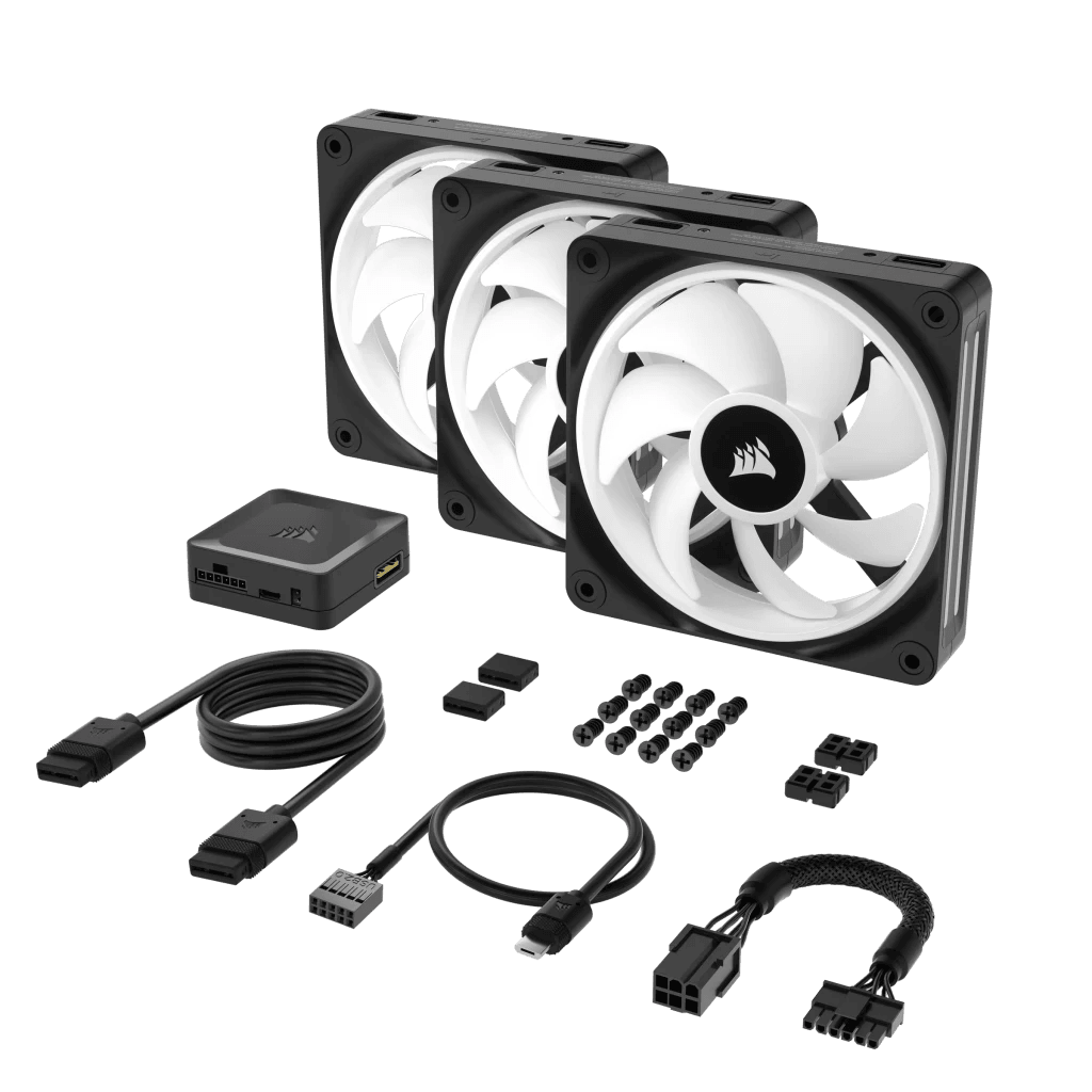 CORSAIR iCUE LINK QX120 RGB BLACK/WHITE, 120mm Magnetic Dome RGB Fan, Starter Kit (Triple Fan Kit)