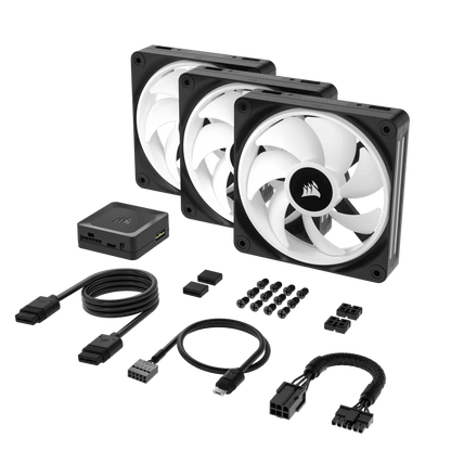 CORSAIR iCUE LINK QX120 RGB BLACK/WHITE, 120mm Magnetic Dome RGB Fan, Starter Kit (Triple Fan Kit)