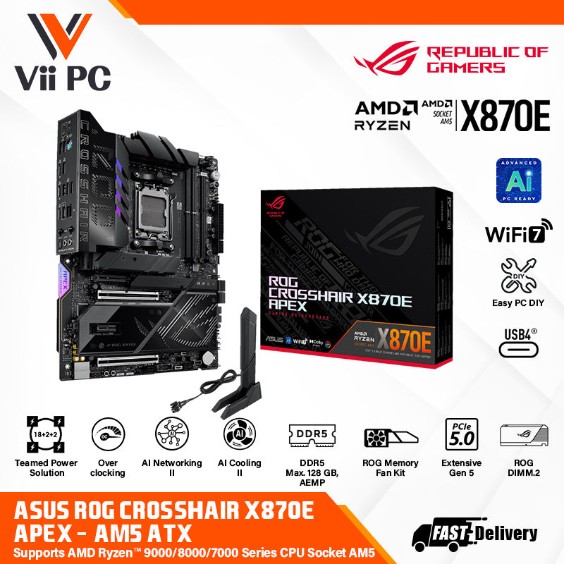 ASUS ROG CROSSHAIR X870E APEX - AM5 CPUs, DDR5, and PCIe® 5.0, WiFi 7, USB4®, ROG-Exclusive Memory Fan Kit - GAMING ATX Motherboard (AI PC Ready) - PRE-ORDER -