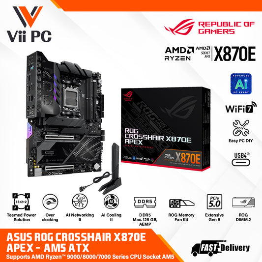 ASUS ROG CROSSHAIR X870E APEX - AM5 CPUs, DDR5, and PCIe® 5.0, WiFi 7, USB4®, ROG-Exclusive Memory Fan Kit - GAMING ATX Motherboard (AI PC Ready) - PRE-ORDER -