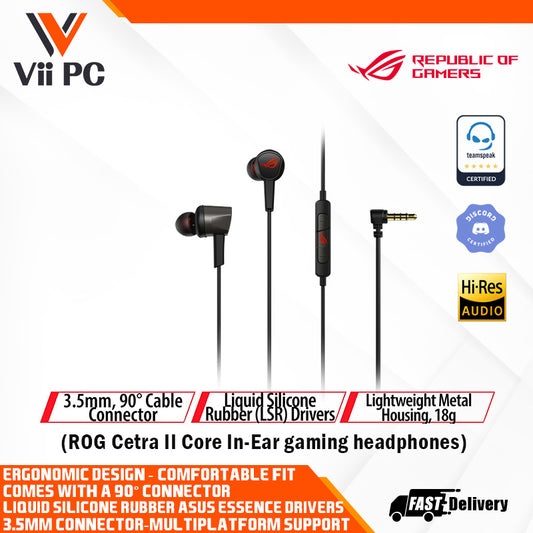 ASUS ROG Cetra II Core in-ear gaming headphones with liquid silicone rubber drivers, 3.5mm connector [For PC, Phone, Console]