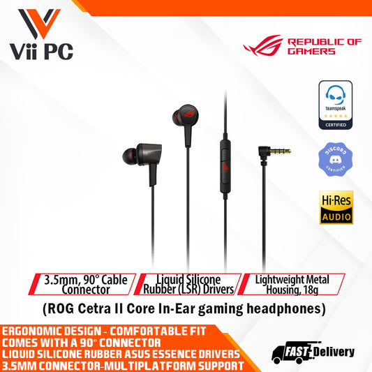 ASUS ROG Cetra II Core In-Ear gaming headphones with liquid silicone rubber drivers, 3.5mm connector [For PC, Phone, Console]