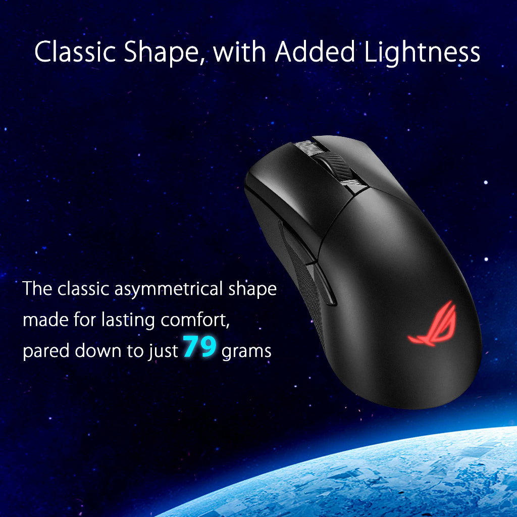 ASUS ROG Gladius III Wireless AimPoint Gaming Mouse, Connectivity (2.4GHz RF, Bluetooth, Wired), 36000 DPI sensor, 6 programmable buttons, ROG SpeedNova, Replaceable switches, Paracord cable