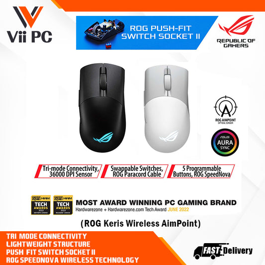 ASUS ROG Keris Wireless AimPoint Black/White lightweight Wireless RGB gaming mouse [75g, 36,000 DPI, Tri-mode connectivity]