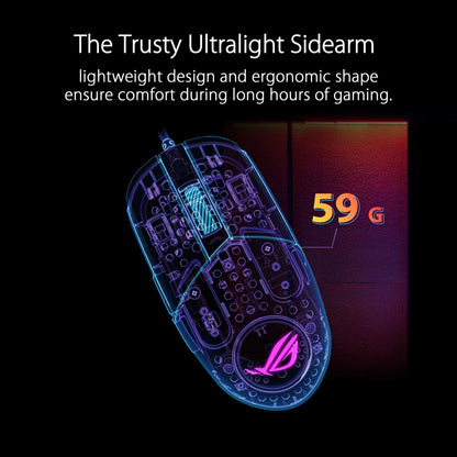 ASUS ROG Strix Impact III Gaming Mouse, Semi-Ambidextrous, Wired, Lightweight, 12000 DPI sensor, 5 programmable buttons, Replaceable switches, Paracord cable, FPS gaming mouse, Black
