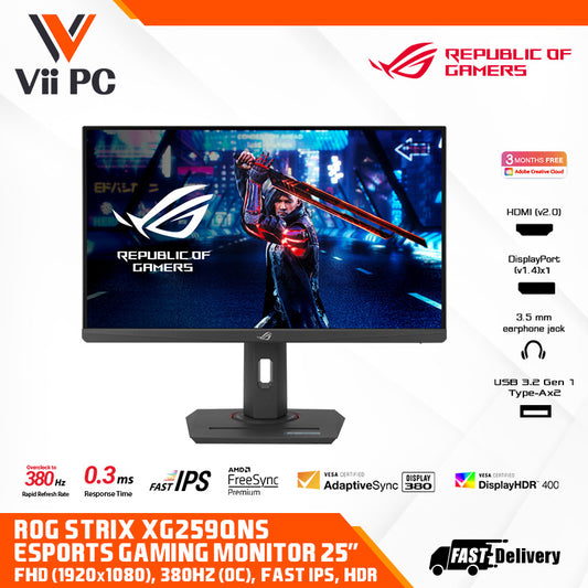 ROG Strix XG259QNS eSports Gaming Monitor — 25 inch (24.5 inch viewable) FHD (1920 x 1080), 380 Hz (OC), Fast IPS, 1 ms GTG (0.3 ms minimum), HDR, DisplayWidget Center