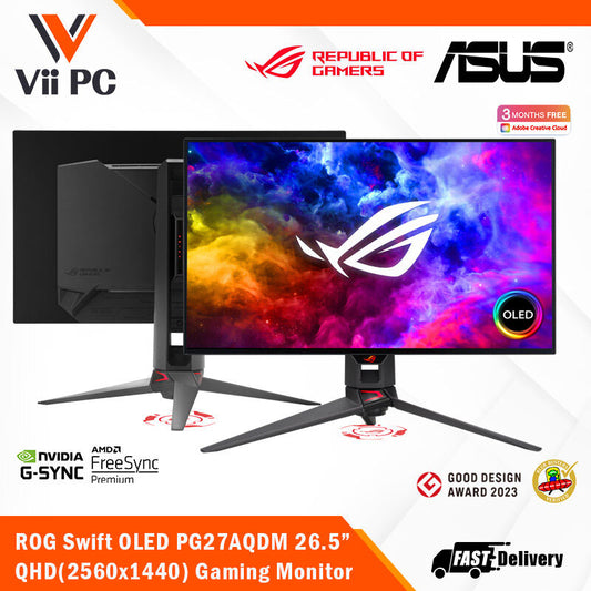 ASUS ROG Swift OLED PG27AQDM Gaming Monitor - 27" (26.5-inch viewable) 1440p OLED panel, 240 Hz, 0.03ms, G-SYNC® compatible, anti-glare, custom heatsink, intelligent voltage optimization, uniform brightness, DisplayWidget Center