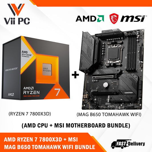 MSI MAG B650 TOMAHAWK WIFI AM5 ATX Motherboard + AMD Ryzen 7 7800X3D (AM5) Processor BUNDLE