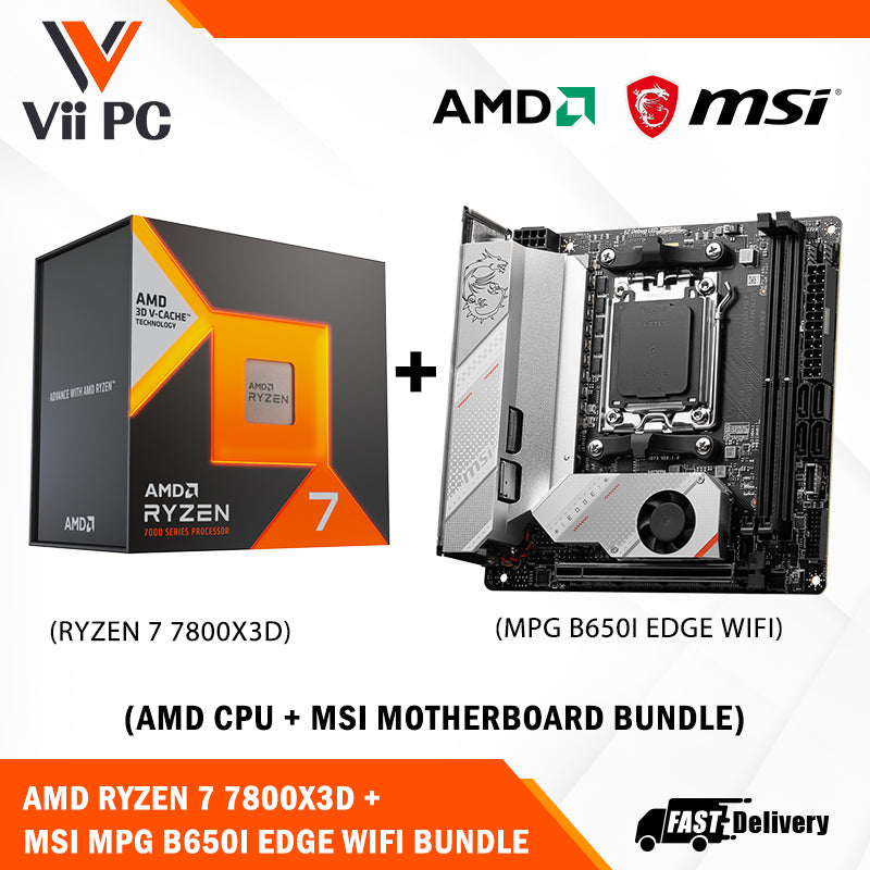 MSI MPG B650I EDGE WIFI AM5 Mini-ITX Motherboard + AMD Ryzen 7 7800X3D (AM5) Processor BUNDLE