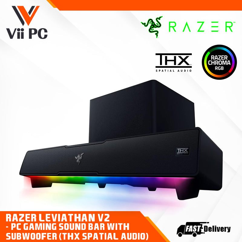 RAZER Leviathan V2 - PC Gaming Sound Bar with Subwoofer (THX Spatial Audio, Razer Chroma™ RGB, Bluetooth 5.2)