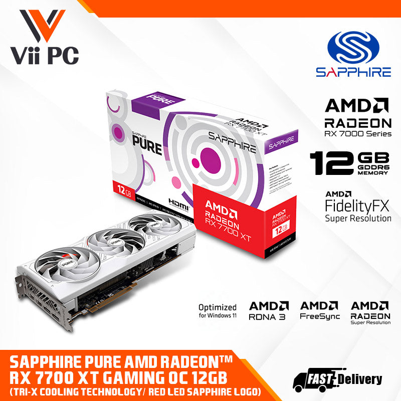 SAPPHIRE PURE AMD Radeon RX 7700 XT 12GB GDDR6 White PCI Express 4.0 x16 RX 7700XT RX7700 XT Video Card Gaming Graphics Card