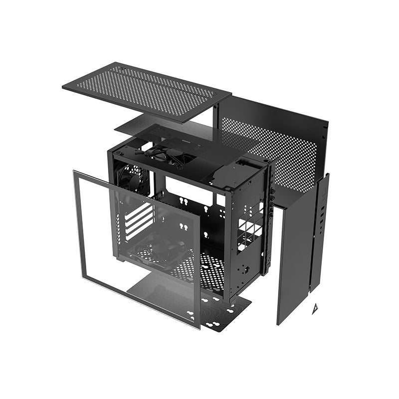 Montech SKY ONE MINI mATX Mid Tower Case (Black/White) - 3x High Performance Fans, Tempered Glass Side Panel, Front ARGB LED Strip