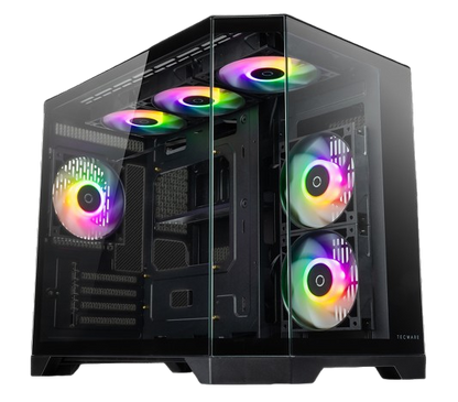 TECWARE VX TRINITY M Triple Tempered Glass mATX Case with 6 Omni Link ARGB Fans - Black/White