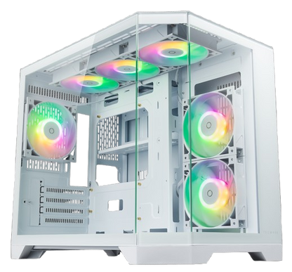 TECWARE VX TRINITY M Triple Tempered Glass mATX Case with 6 Omni Link ARGB Fans - Black/White