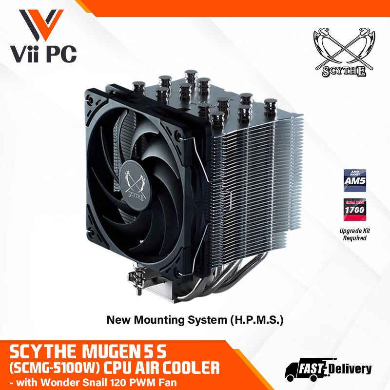 Scythe Mugen 5 S Edition Tower Cooler with 6*6cm Heatpipe CPU Air Cooler, 120mm Single Tower, AMD AM5/AM4/Ryzen, Intel LGA 1700/1200/1151