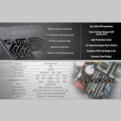 Super Flower Leadex Platinum 2000W 80 Plus® Platinum Full Modular Power Supply (SF-2000F14HP) - Best for Nvidia 4090 series, Perfect For Professional & High Performance Gaming System