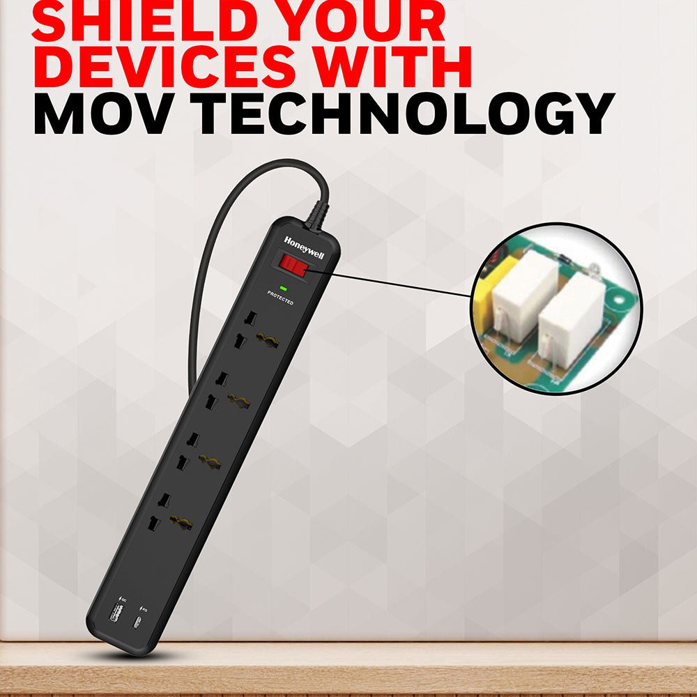 Honeywell 4 Out Surge Protector PD18W with USB Value Series / 3 Years Warranty