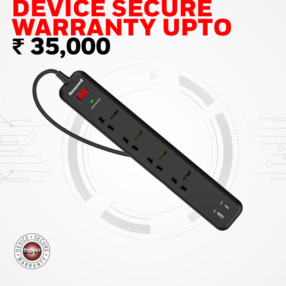 Honeywell 4 Out Surge Protector PD18W with USB Value Series / 3 Years Warranty