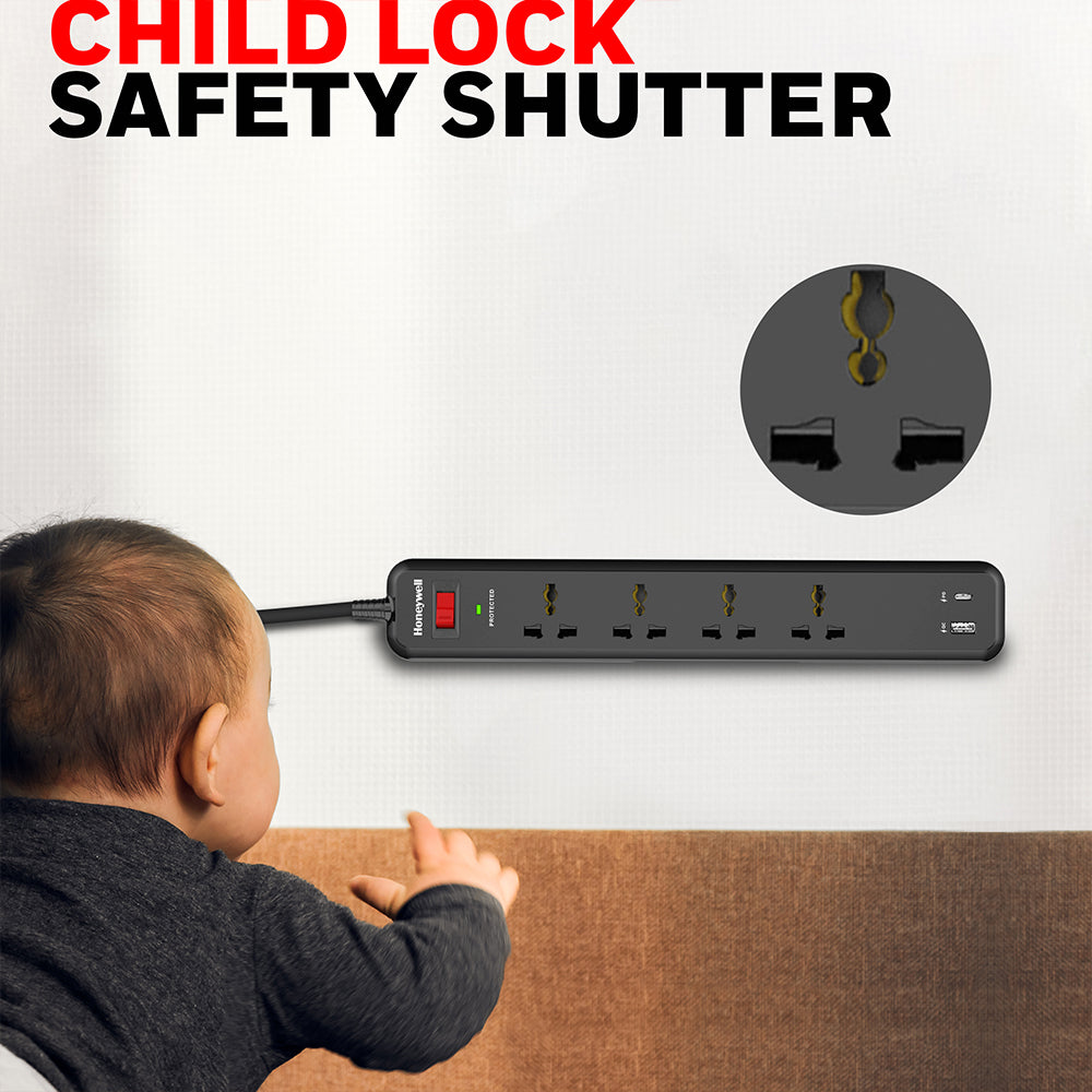 Honeywell 4 Out Surge Protector PD18W with USB Value Series / 3 Years Warranty