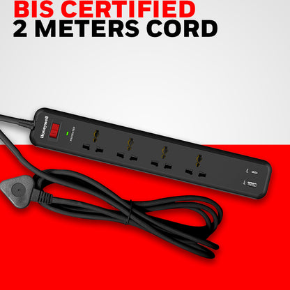 Honeywell 4 Out Surge Protector PD18W with USB Value Series / 3 Years Warranty