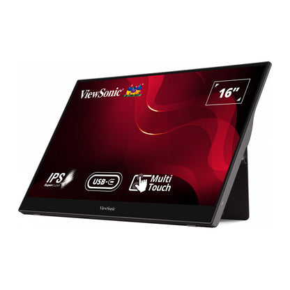 ViewSonic TD1655 16” 10-point Touch Portable Monitor, Extend Your Content from Mobile Devices, Flexible Setup with 2 x USB Type C, Anti-slip Cover, Aluminum stand, 6H hardness, Grey