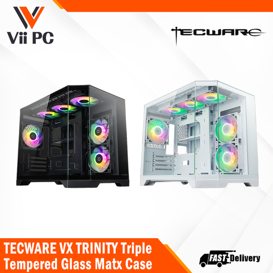 TECWARE VX TRINITY M Triple Tempered Glass mATX Case with 6 Omni Link ARGB Fans - Black/White