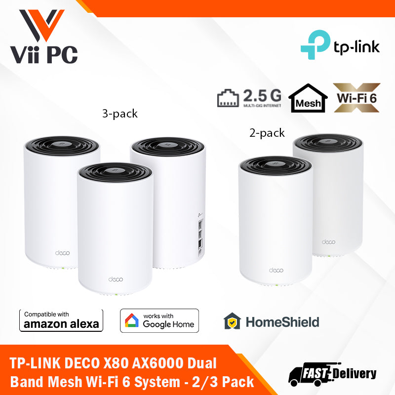 TP-LINK DECO X80 AX6000 Dual-Band Mesh Wi-Fi 6 System - 2/3 Pack
