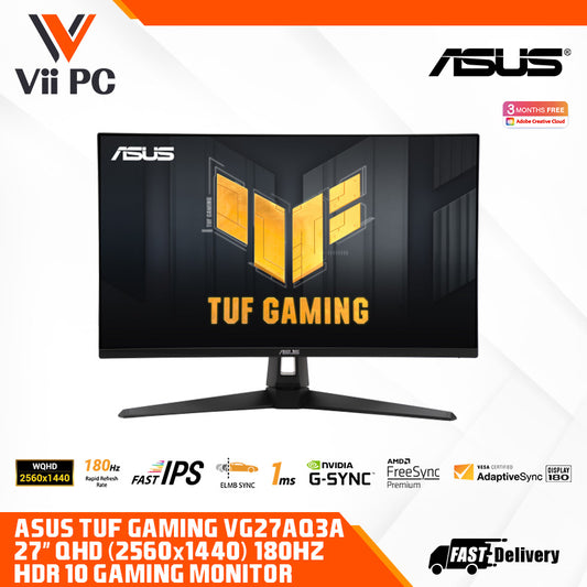 ASUS TUF Gaming VG27AQ3A Gaming Monitor - 27-inch, QHD(2560x1440), 180Hz, Fast IPS, ELMB Sync, 1ms (GTG), Freesync Premium™, G-Sync compatible, Variable Overdrive, 130% sRGB