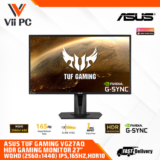 ASUS TUF Gaming VG27AQ HDR Gaming Monitor - 27" WQHD (2560x1440), IPS, 165Hz, Extreme Low Motion Blur Sync, G-SYNC Compatible, Adaptive-Sync, 1ms (MPRT), HDR10