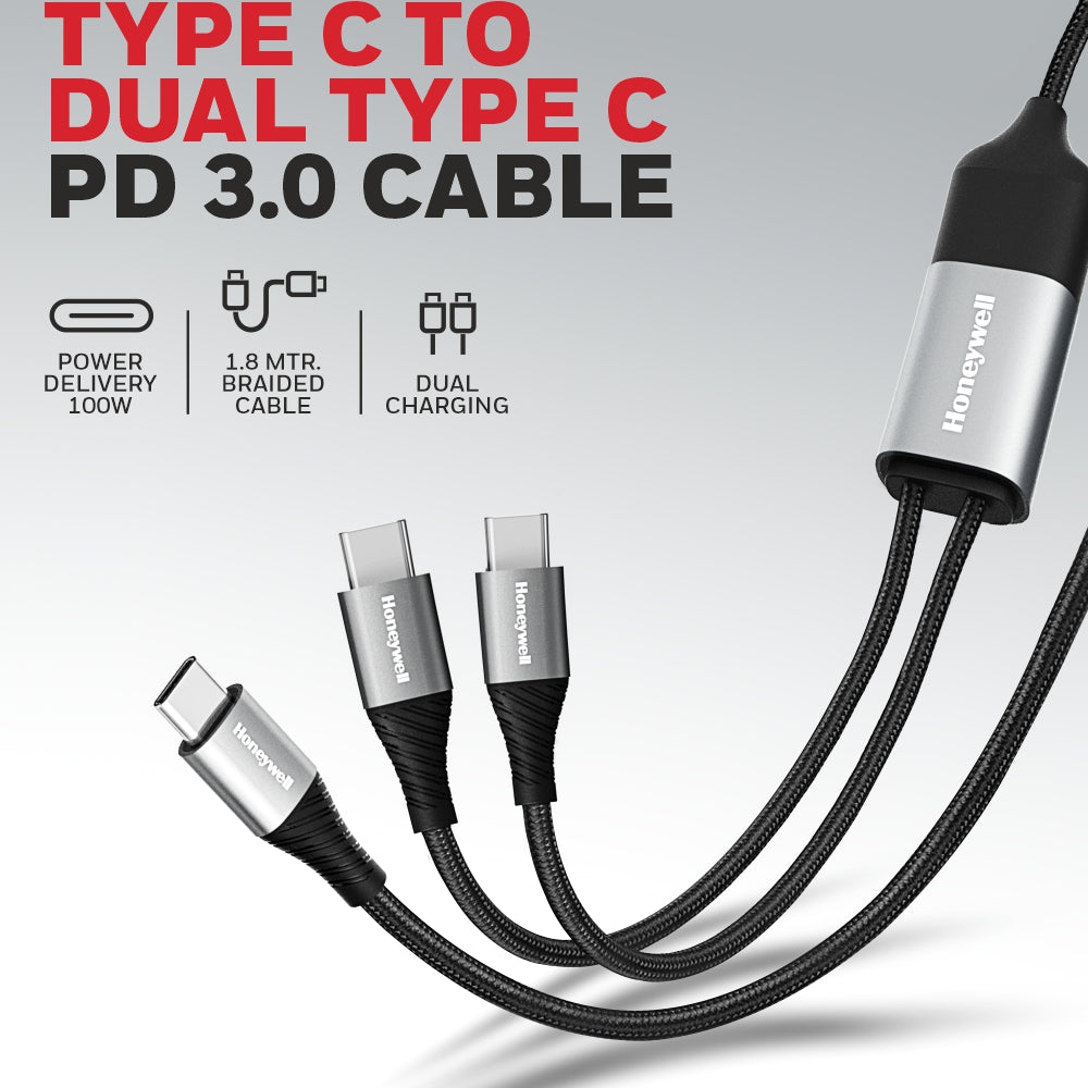 Honeywell Type C To Dual Type C Cable Silver Platinum Series/1 Year Warranty